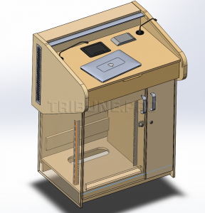 3D Модель трибуны с прозрачными частями. Аппаратный отсек для рэковых приборов